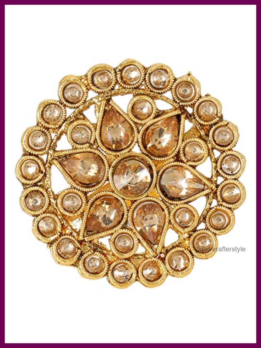 Adjustable Kundan Crystal Statement Ring Indian